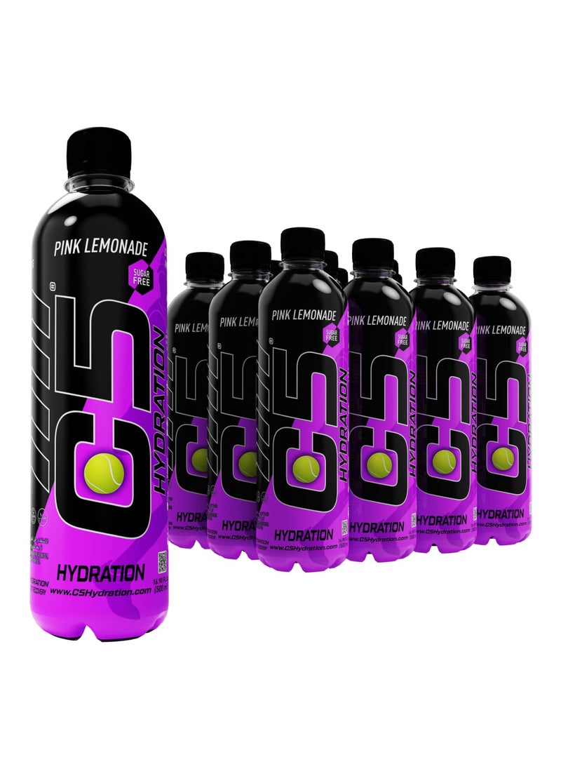 C5 - C5 HYDRATION Pink Lemonade Electrolytes & Vitamin Water- Zero Sugar, 20 Calorie BCAA for Recovery -VIT B ENERGY, VIT C & E ANTIOXIDANT, VIT D3 for IMMUNITY - Refreshing Ramadan Drink Pack of 12 - Image 1
