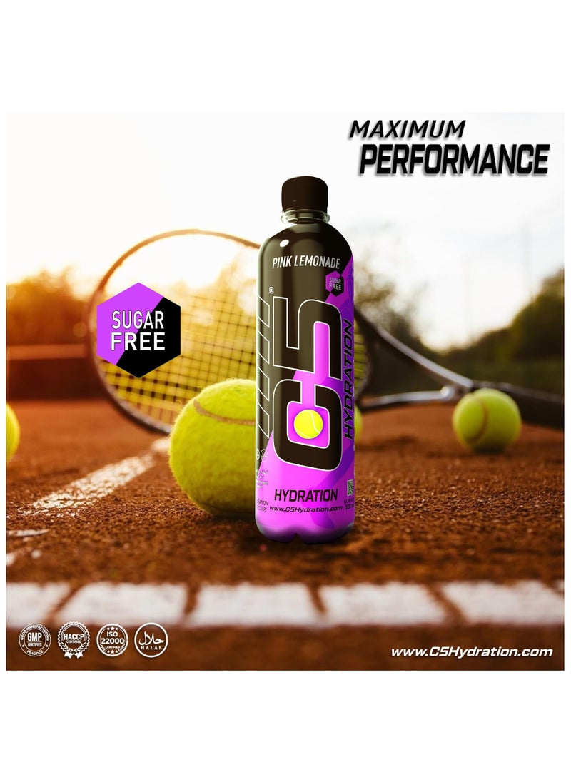 C5 - C5 HYDRATION Pink Lemonade Electrolytes & Vitamin Water- Zero Sugar, 20 Calorie BCAA for Recovery -VIT B ENERGY, VIT C & E ANTIOXIDANT, VIT D3 for IMMUNITY - Refreshing Ramadan Drink Pack of 12 - Image 1