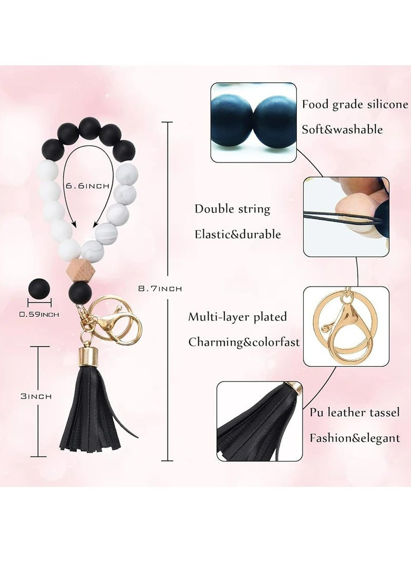 Oasisgalore Silicone Key Ring Bracelet Wristlet, Beaded Bangle Keychain with Leather Tassel for Women.  - Image 2