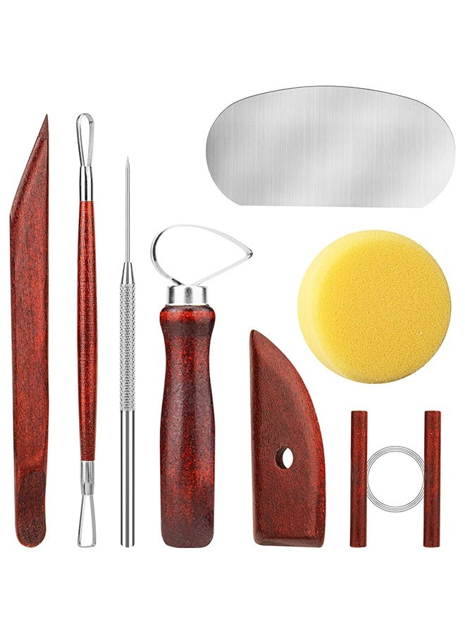 ليمون أدوات نحت فخارية خشبية ملونة من 8 قطع، مجموعة أدوات تنظيف طين الخشب، أداة تشكيل سيراميك للنحت والتشكيل والقطع والتشذيب، عجلة الفخار، الحرف اليدوية، للمبتدئين، البالغين، والطلاب. - Image 1