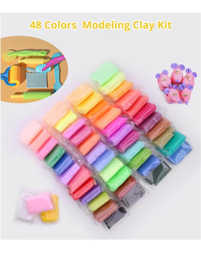 بيتوبي 48 الألوان المطاطية مع 9 أدوات النقش، الطين الجاف الهوائي فائقة الخفيفة، نموذج مجموعة الطين، DIY تعليم الأطفال الطين المطاط - Image 1