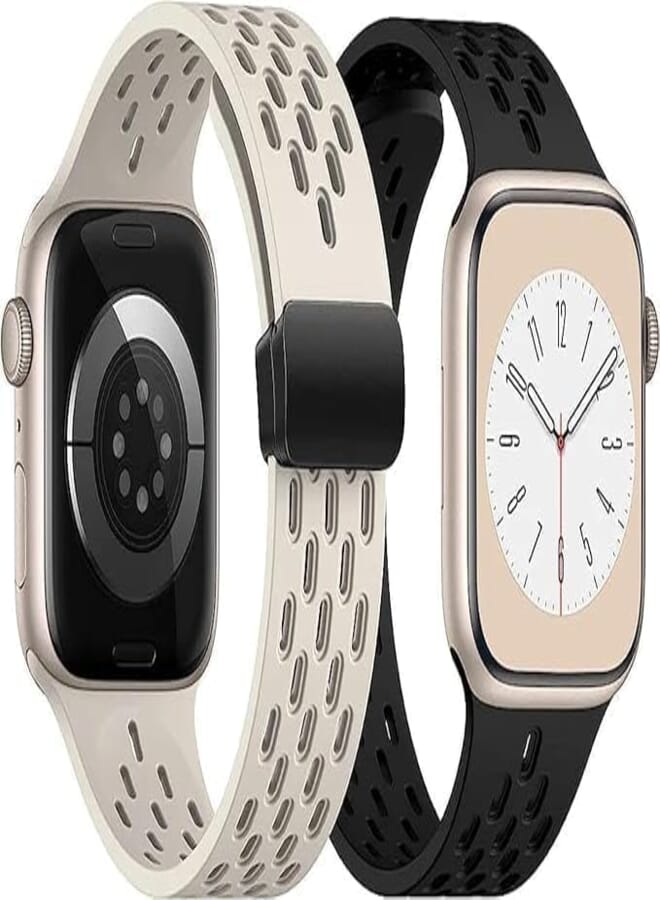 Next 2 Pack Silicone Magnetic Clasp Strap Compatible with iWatch Series 1-9 & Ultra/Ultra 2/SE Breathable Lightweight Strap 49mm 45mm 44mm 42mm