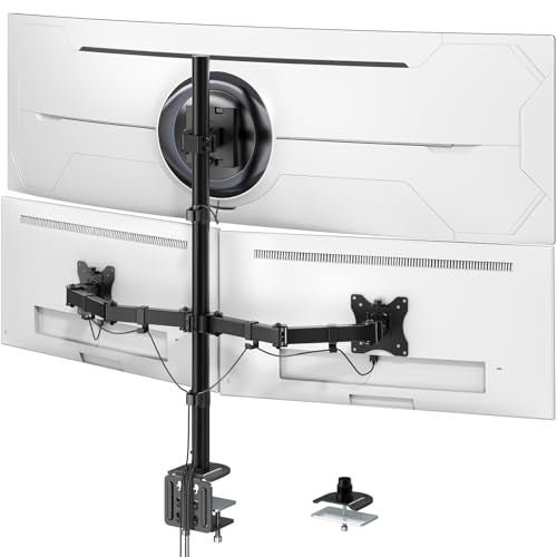 PUTORSEN Triple Monitor Mount for Up to 49" Ultrawide and 32" Monitors per Side Arm, Extra Tall 3 Monitor Desk Mount Holds up to 44 lbs, VESA 75/100 mm - Image 1