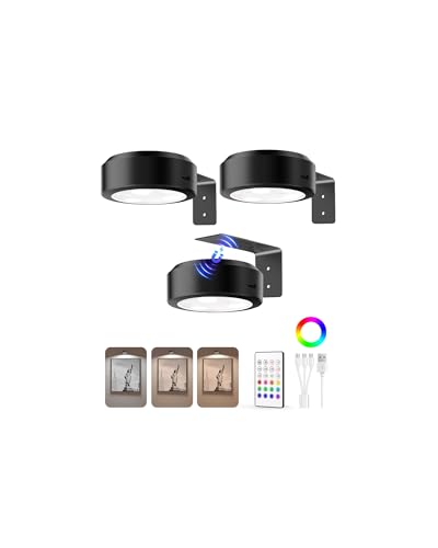 EZVALO Picture Lights for Wall, 2000mAh Rechargeable Battery Magnetic Poster Lights with 3 Color Temps & 12 RGB, Remote Dimmable Timer Painting Light, Wall Decor Light for Art Display, Frame (3 Pack) - Image 1