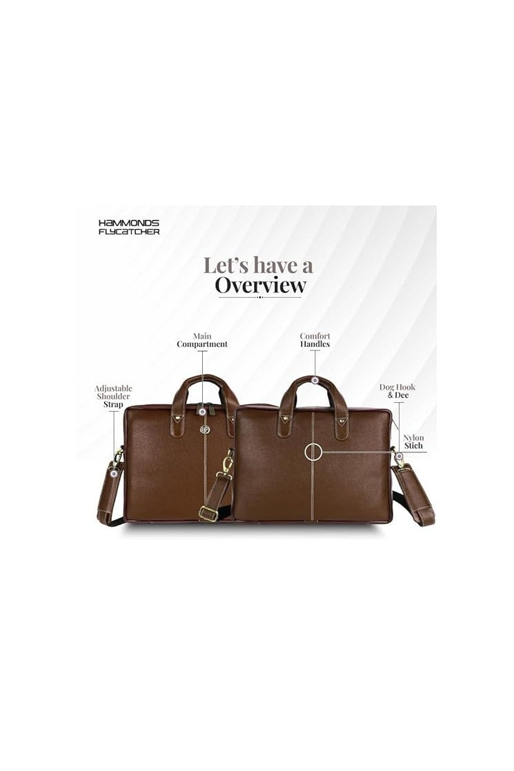 HAMMONDS FLYCATCHER HAMMONDS FLYCATCHER Men Genuine Leather Office Bag - Laptop Bag - Padded Laptop Compartment, Fits 14 Inch Laptop - Adjustable Strap, 1 Year Warranty - Office, Travel, Daily Use - Brushwood, Brown - Image 2