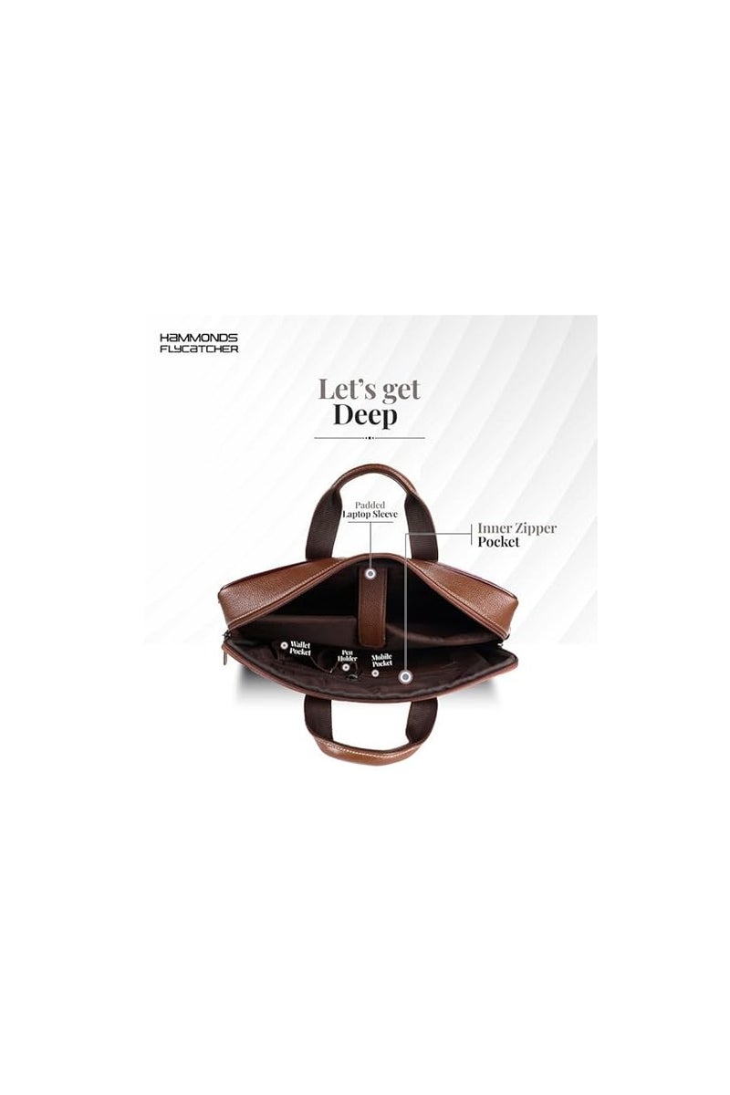 HAMMONDS FLYCATCHER HAMMONDS FLYCATCHER Men Genuine Leather Office Bag - Laptop Bag - Padded Laptop Compartment, Fits 14 Inch Laptop - Adjustable Strap, 1 Year Warranty - Office, Travel, Daily Use - Brushwood, Brown - Image 3