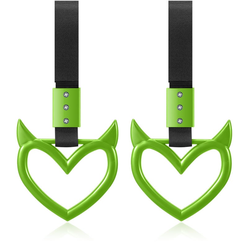 Fabbay 2 Pieces Heart Handle Keychains Car Accessory Heart Hand Strap Drift Charm for Car Interior Exterior Decoration(Green,Devil Style) - Image 1