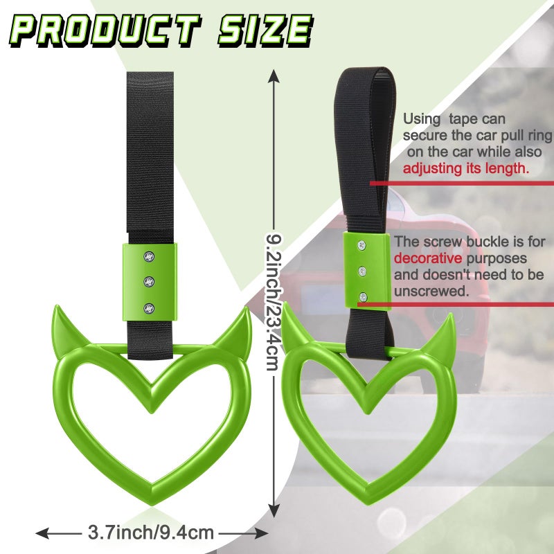 Fabbay 2 Pieces Heart Handle Keychains Car Accessory Heart Hand Strap Drift Charm for Car Interior Exterior Decoration(Green,Devil Style) - Image 2
