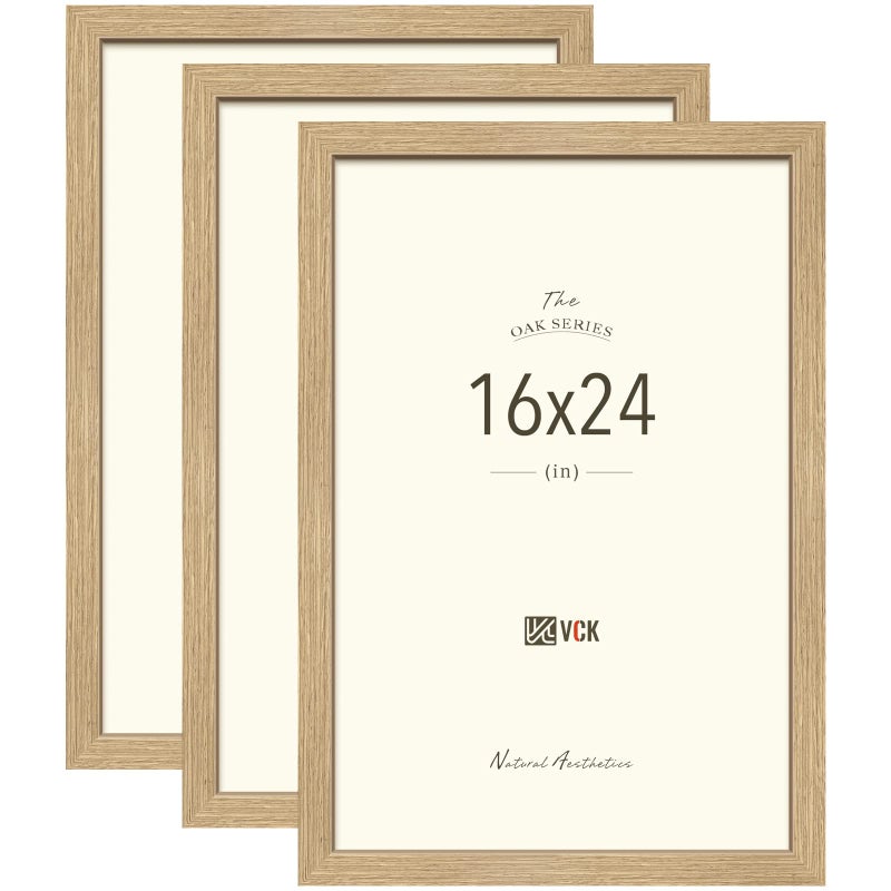 VCK 16x24 Oak Wood Frame for Poster  Picture Natural Solid Wood Photo Frames 3 Pack Wall Gallery Frame