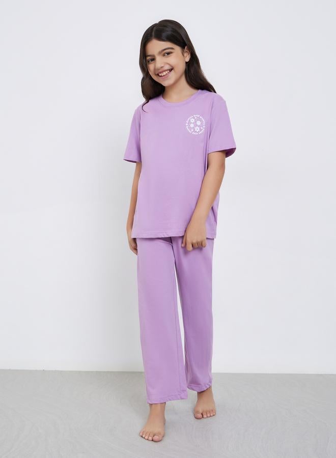 Styli Girls Lilac Cotton T-Shirt and Pyjama Set - Image 1
