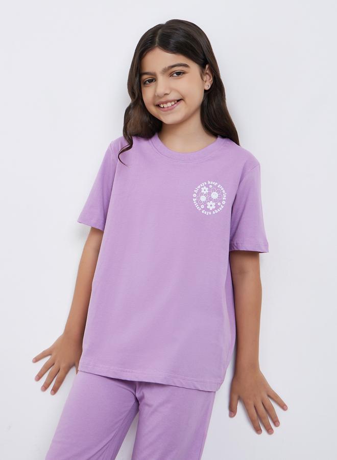 Styli Girls Lilac Cotton T-Shirt and Pyjama Set - Image 2