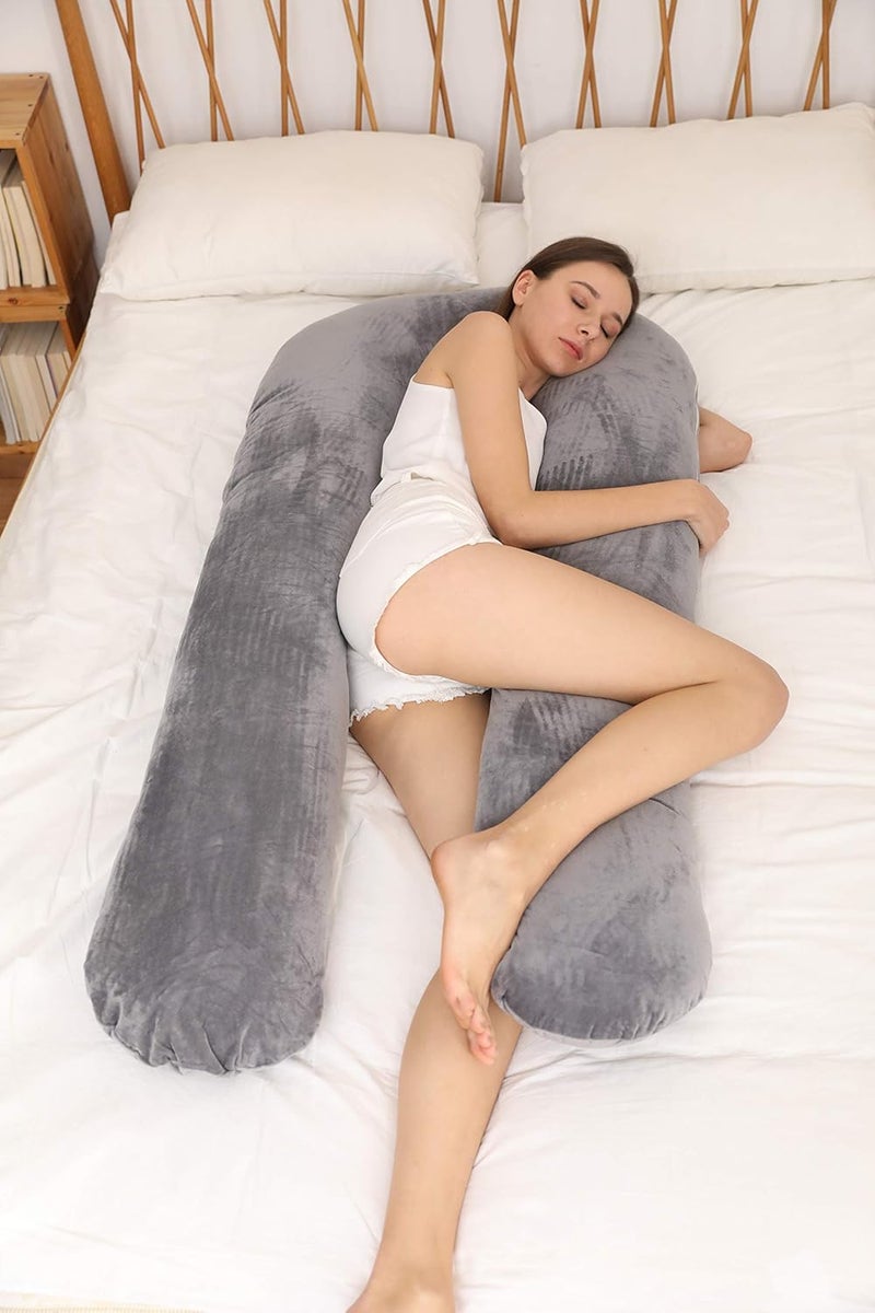 EVOLIVE Shaped Down Alternative Filled Body Pillows Pregnancy Pillow with Removable Micrormink Cover 55 Lx27 Wx7 H UShaped - Image 3