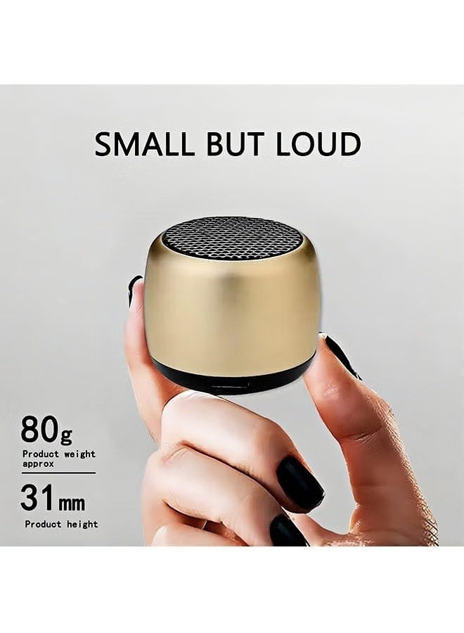 Mini Speaker Portable Bluetooth Speaker Mini Wireless Speaker with HD Sound, Deep Bass and 360° Surround Audio, Small Metal Bluetooth Speaker Compatible with Phone, Tablet and PC, Compact Outdoor Travel Speaker for Home, Hiking and Biking – Gold - Image 2