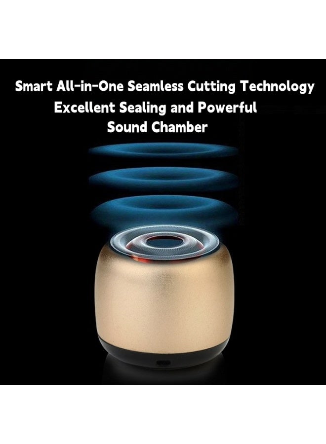 Mini Speaker Portable Bluetooth Speaker Mini Wireless Speaker with HD Sound, Deep Bass and 360° Surround Audio, Small Metal Bluetooth Speaker Compatible with Phone, Tablet and PC, Compact Outdoor Travel Speaker for Home, Hiking and Biking – Gold - Image 4