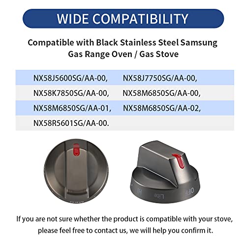 KOZHOM Upgraded Samsung Stove Knob Black Stainless Steel, Top Burner Control Dial, Oven Knob Replacement Part for Samsung Gas Range Oven Stove NX58J5600SG, NX58J7750SG, NX58K7850SG, 5 Pcs - Image 5