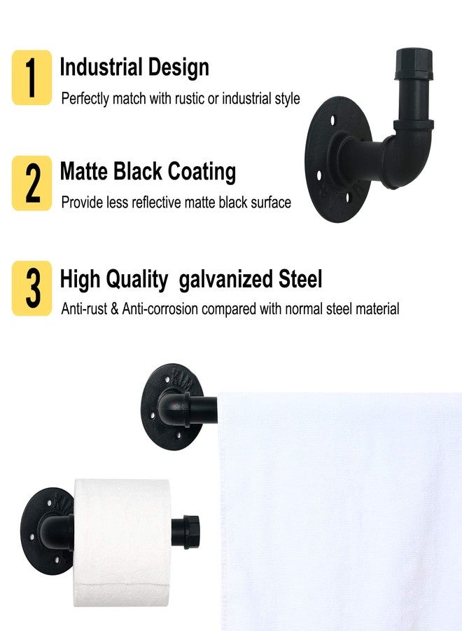 HouseAid 3-Pieces Industrial Pipe Towel Holder Set, Rustic Steel Towel Rack Kit, Farmhouse Vintage Style Towel Bar Accessories for Bathroom, Wall Mounted, Matte Black - Image 4
