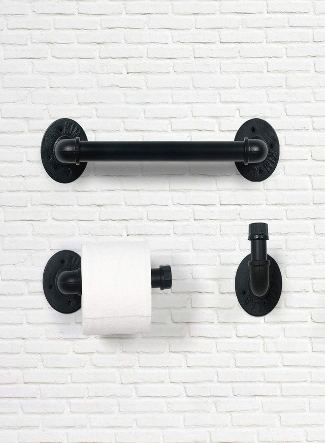 HouseAid 3-Pieces Industrial Pipe Towel Holder Set, Rustic Steel Towel Rack Kit, Farmhouse Vintage Style Towel Bar Accessories for Bathroom, Wall Mounted, Matte Black - Image 2