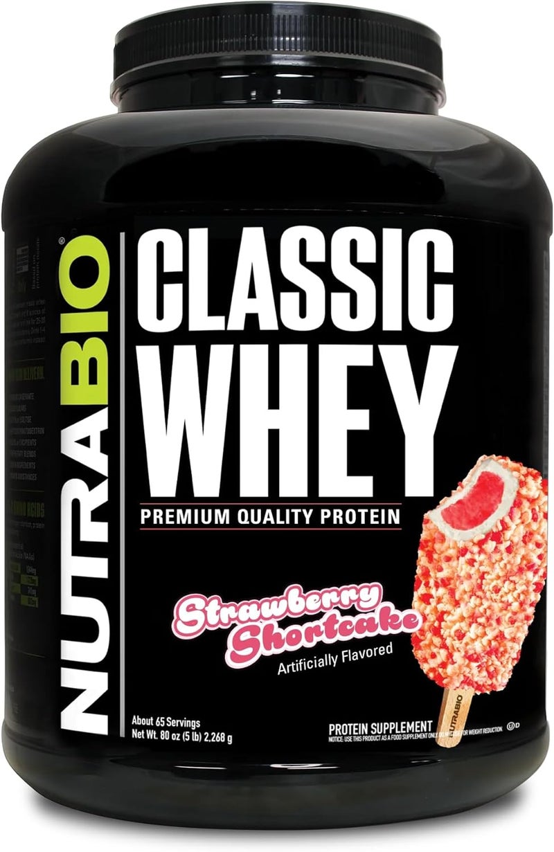 NutraBio Classic Whey Protein Powder  No Fillers Artificial Colors Preservatives  Low Glycemic Index  Strawberry Shortcake 5 Pounds - Image 1