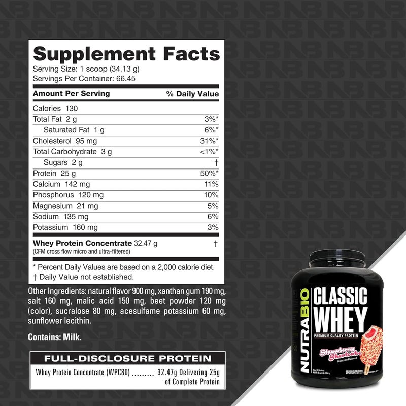NutraBio Classic Whey Protein Powder  No Fillers Artificial Colors Preservatives  Low Glycemic Index  Strawberry Shortcake 5 Pounds - Image 2