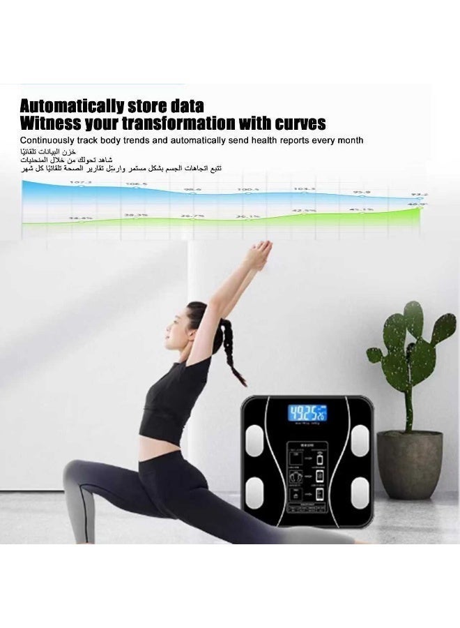 مقياس الجسم الذكي اللاسلكي الأسود مع تطبيق الهاتف الذكي للياقة الشخصية تتبع الوزن - Image 5