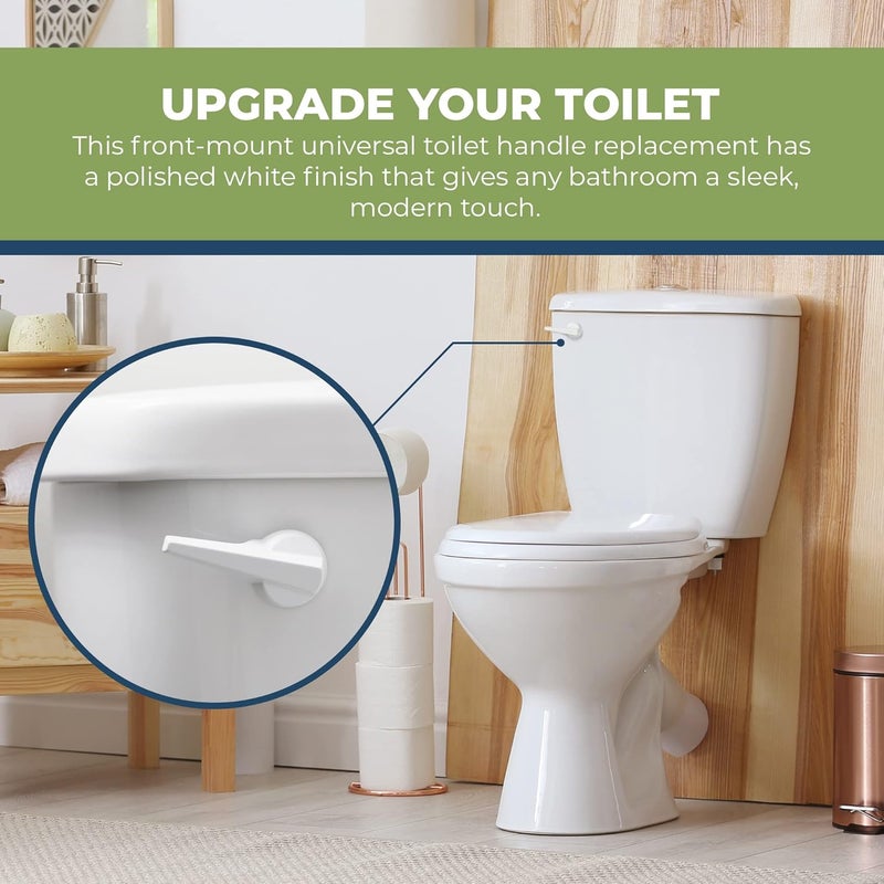 RAVINE Universal Toilet Handle Lever Replacement - Zinc Modern White Toilet Handle with Brass Arm - Front Mount Toilet Flush Lever Compatible w/Most Toilet Tanks - Rubber Gasket Included (White) - Image 2