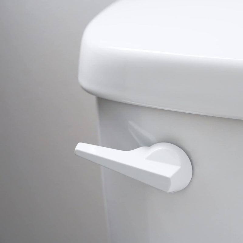 RAVINE Universal Toilet Handle Lever Replacement - Zinc Modern White Toilet Handle with Brass Arm - Front Mount Toilet Flush Lever Compatible w/Most Toilet Tanks - Rubber Gasket Included (White) - Image 1