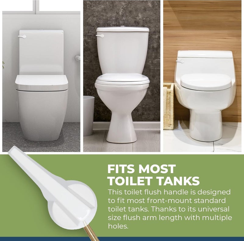 RAVINE Universal Toilet Handle Lever Replacement - Zinc Modern White Toilet Handle with Brass Arm - Front Mount Toilet Flush Lever Compatible w/Most Toilet Tanks - Rubber Gasket Included (White) - Image 3