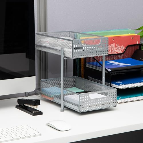 Mind Reader Accessory Organizer, Supply Storage, Desktop, Crafts, Office, Metal Mesh, 8"L x 12.5"W x 11.25"H, White - Image 2