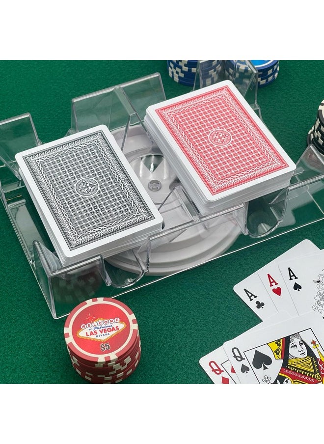 CHH - Dual Deck Revolving Card Holder - 360 Degree Poker Playing Cards Holder Canasta Card Holder Casino Accessories Acrylic Playing Card Holder For Playing Card Games - Clear Tray Poker Card Deck Holder - Image 1