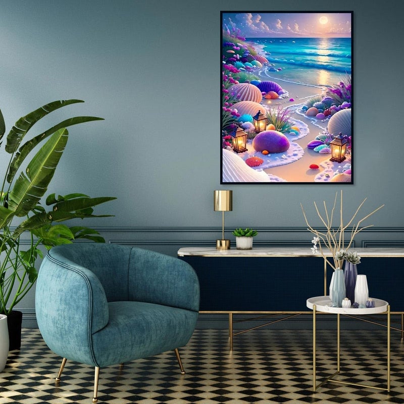 MOMDEDP Beach Diamond Painting Kits for Adults, 5D Seashell Diamond Art Kits for Beginners, DIY Full Round Drill Seashell Paint by Diamonds, DIY 5D Gem Art Sun Perfect for Relax 12 x 16 Inch Sunshine - Image 5