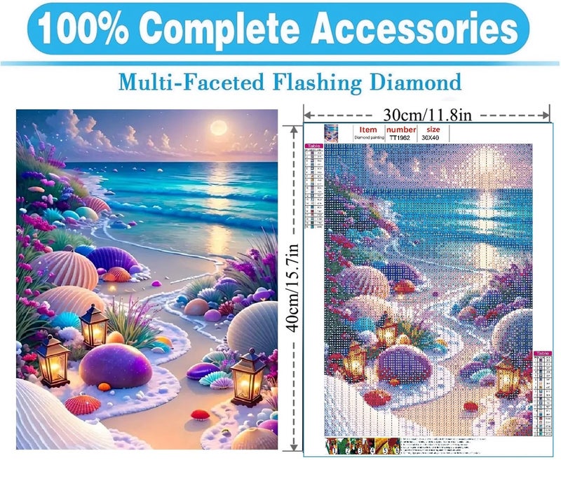 MOMDEDP Beach Diamond Painting Kits for Adults, 5D Seashell Diamond Art Kits for Beginners, DIY Full Round Drill Seashell Paint by Diamonds, DIY 5D Gem Art Sun Perfect for Relax 12 x 16 Inch Sunshine - Image 2