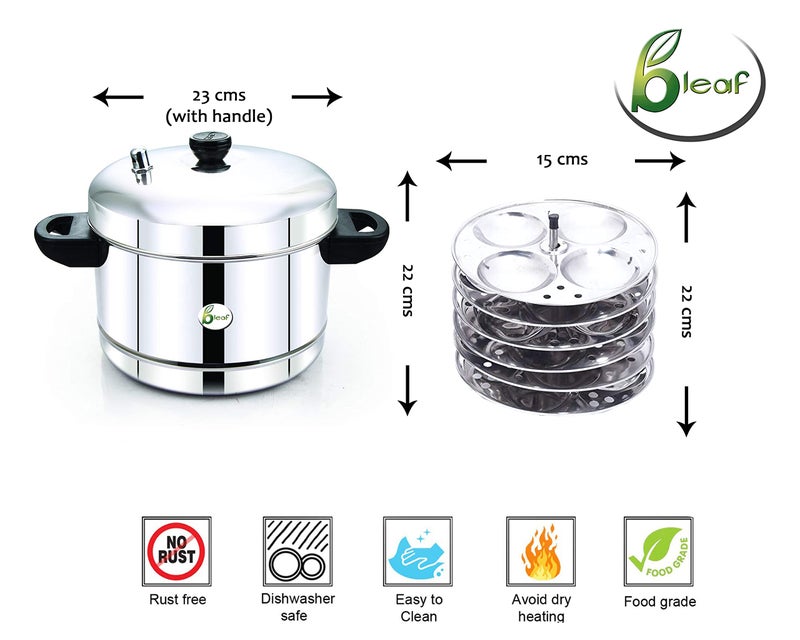 BLeaf Stainless Steel-Idli cooker (Induction & Standard) with Regular Idli Stand/Idli Plates (6 Plates, 24 Idlis) - Image 3