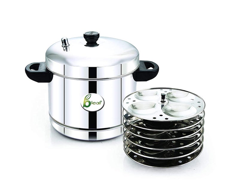 BLeaf Stainless Steel-Idli cooker (Induction & Standard) with Regular Idli Stand/Idli Plates (6 Plates, 24 Idlis) - Image 1