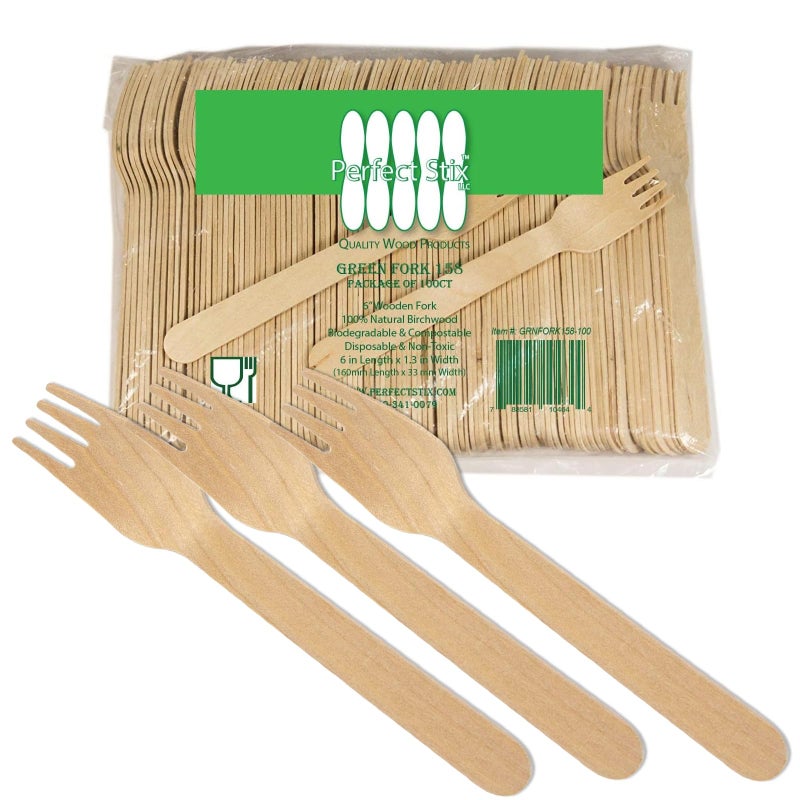 Perfect Stix Green Fork 158250ct Disposable Wooden Forks Pack of 250 Plain Forks