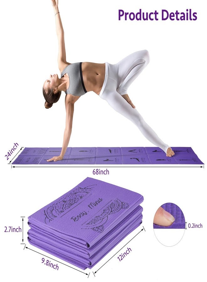 RUILIXIN Foldable Yoga Mat for Women, Non-Slip Exercise Mat for Home Gym, Travel Yoga Set with Stretch Strap for Yoga, Pilates and Fitness, 173 x 61 cm x 5 mm Thick (Purple) - Image 2