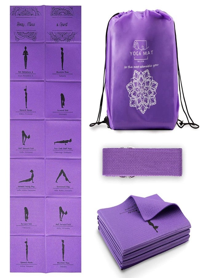 RUILIXIN Foldable Yoga Mat for Women, Non-Slip Exercise Mat for Home Gym, Travel Yoga Set with Stretch Strap for Yoga, Pilates and Fitness, 173 x 61 cm x 5 mm Thick (Purple) - Image 1