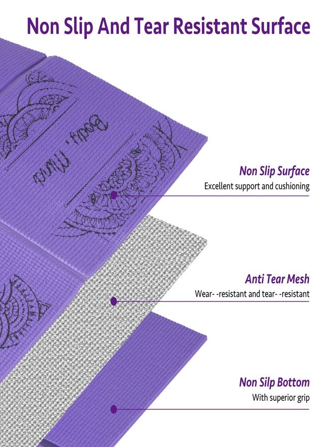 RUILIXIN Foldable Yoga Mat for Women, Non-Slip Exercise Mat for Home Gym, Travel Yoga Set with Stretch Strap for Yoga, Pilates and Fitness, 173 x 61 cm x 5 mm Thick (Purple) - Image 3