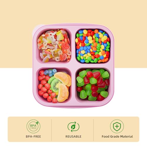 KEMETHY 6 Pcs Bento Snack Containers, Reusable 4 Compartment Food Storage Container with Lids, Divided Lunchable Container, Freezer, Microwave & Dishwasher Safe (6 Color) - Image 3