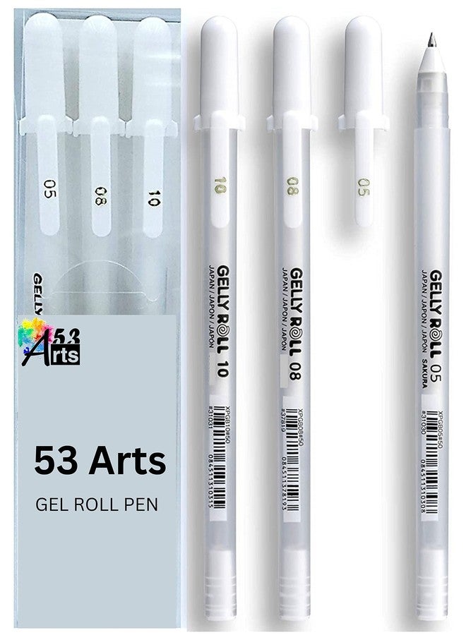 53 Arts Gel Pen, White, Assorted Sizes, Fine/Medium/Bold -3 Pen Set - Image 1