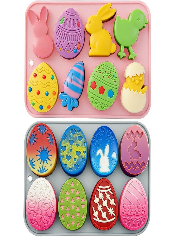 ANSEE Easter Egg Silicone Molds, 2Pack Egg Bunny Carrot Shapes Non-stick Silicone Mold for DIY Chocolate Candy Muffin Handmade Soap - Image 1