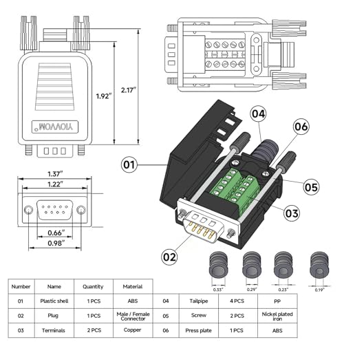 YIOVVOM DB9 Breakout Connector, Male 9 pin RS232 connectors, Solderless D-SUB RS485 Serial Adapter Module Board with Screw Terminals, Case, Long Bolts - Image 2