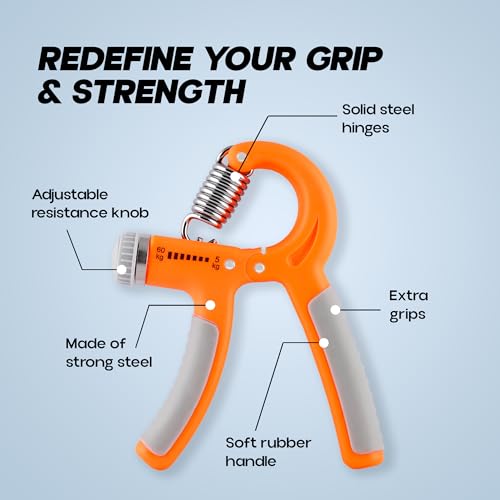 Konex Adjustable Hand Gripper | 5–60 Kg Resistance | Anti-Slip Grip Hand Strengthener | Ideal for Forearm, Wrist & Finger Workout Equipment for Home & Gym Training (Orange) - Image 3