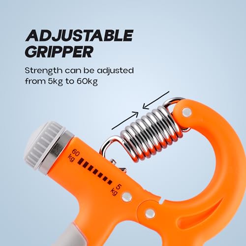 Konex Adjustable Hand Gripper | 5–60 Kg Resistance | Anti-Slip Grip Hand Strengthener | Ideal for Forearm, Wrist & Finger Workout Equipment for Home & Gym Training (Orange) - Image 2