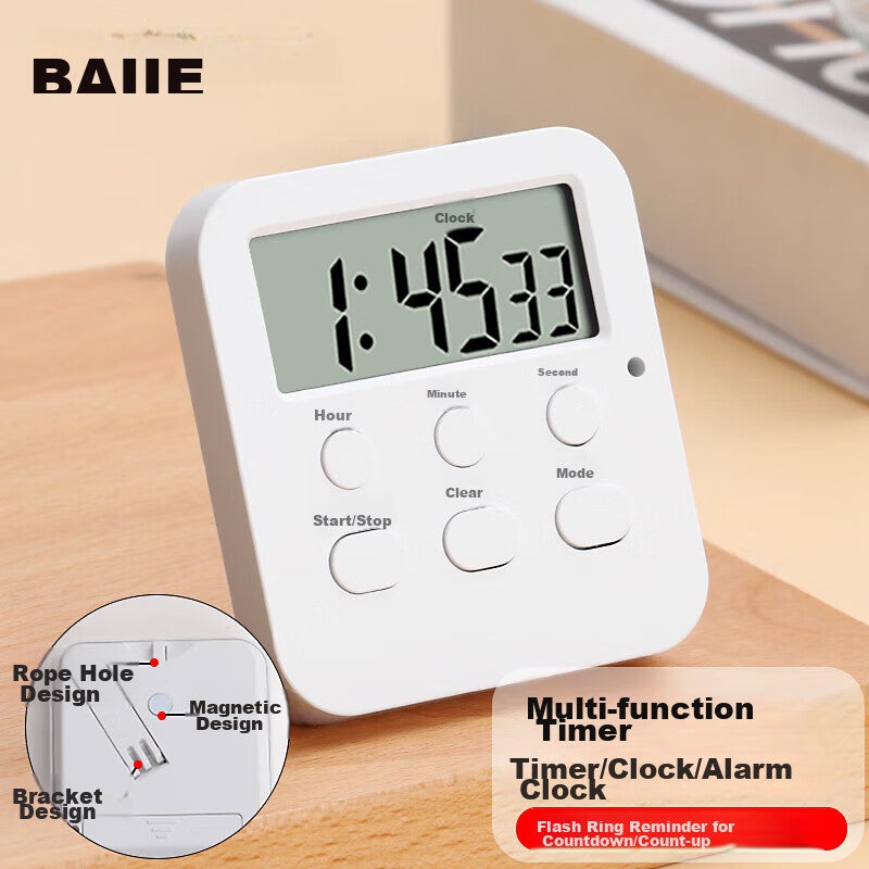 BJ Timer, Kitchen Multifunctional Baking Timer, Countdown Timer, Alarm Clock, Time Management Tool, Stand Model - Image 1