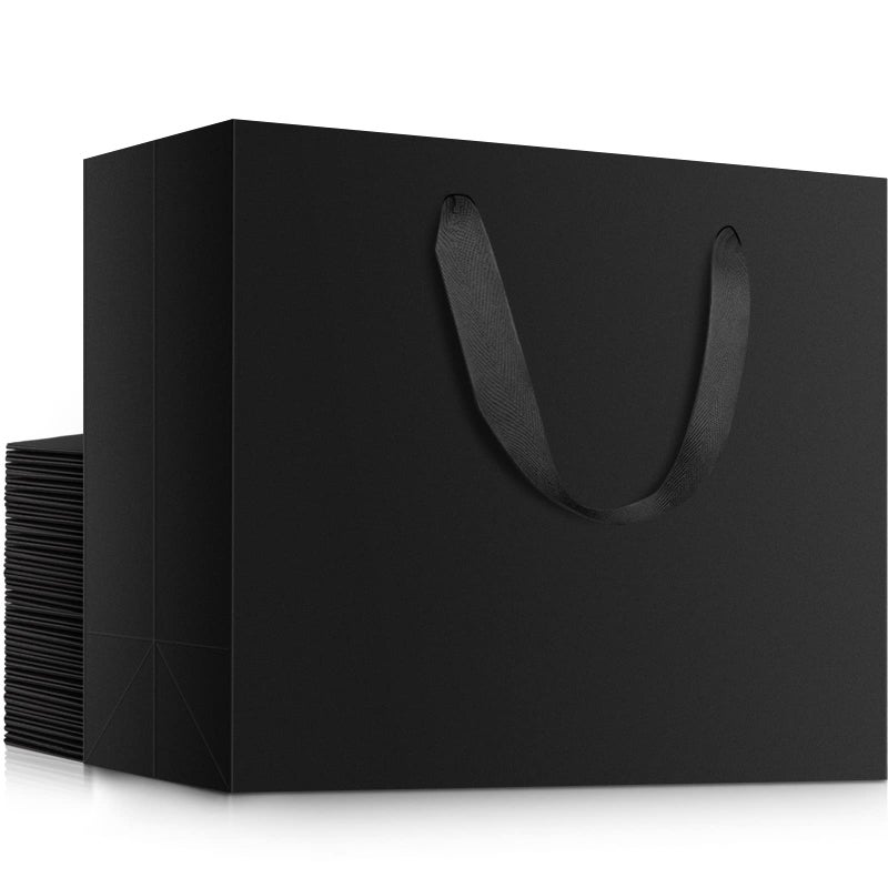 حقائب تغليف هدايا كبيرة جداً EUSOAR بكميات كبيرة 25 حزمة 16x6x12 بوصة حقائب ورقية سوداء ثقيلة مع مقابض للأعمال والبقالة ومتاجر البوتيك وحفلات الزفاف وهدايا الحفلات واستحمام الأطفال وأعياد الميلاد