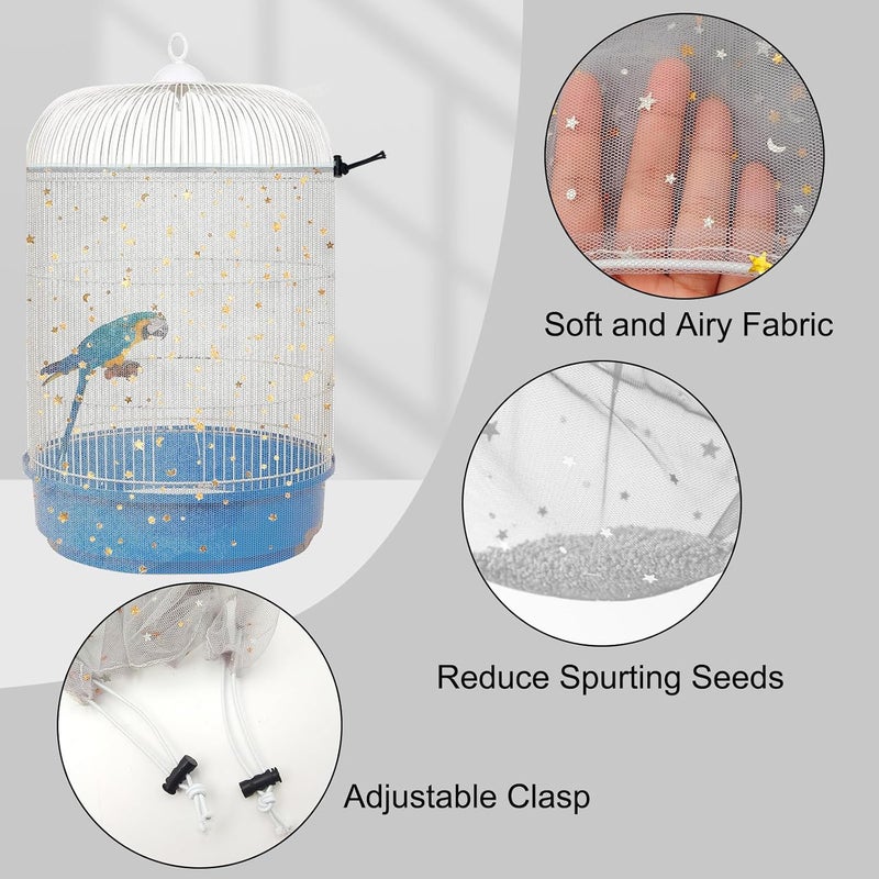 LYMOI Bird Cage Cover, Birdcage Nylon Mesh Net Cover, Bird Cage Seed Catcher, Universal Birdcage Cover, Birdcage Nylon Mesh Net Cover Skirt Guard for Parakeet Macaw African Round Square Cage. (Gray) - Image 3