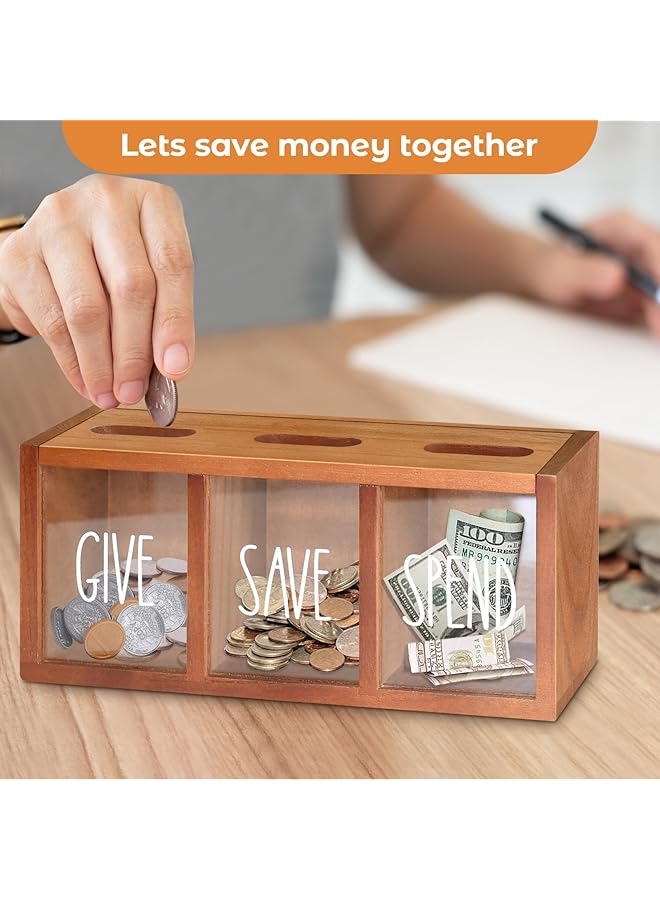 erorex Wooden Piggy Bank For Adults Kids Money Saving Box Sturdy Money Saving Jar For Cash Coin Visualized Piggy Bank For Bedroom Living Room Laundry Room Countertop Box For Change Storage - Image 5