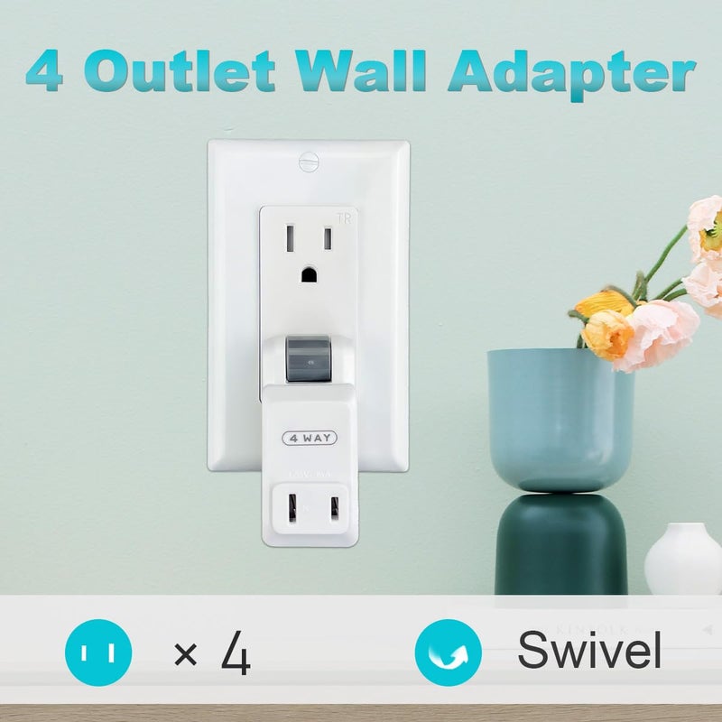 SYCON 4 Outlet Wall Adapter, 2-Prong Swivel Ungrounded Indoor AC Mini Plug Wall Tap - White - Image 2