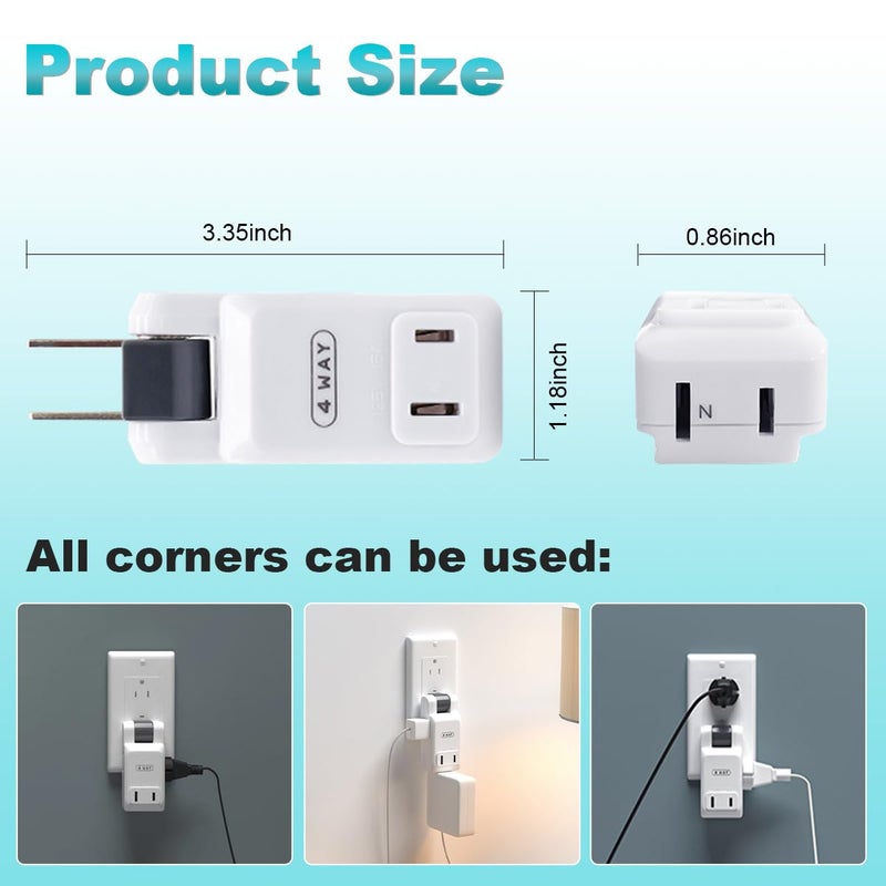 SYCON 4 Outlet Wall Adapter, 2-Prong Swivel Ungrounded Indoor AC Mini Plug Wall Tap - White - Image 5