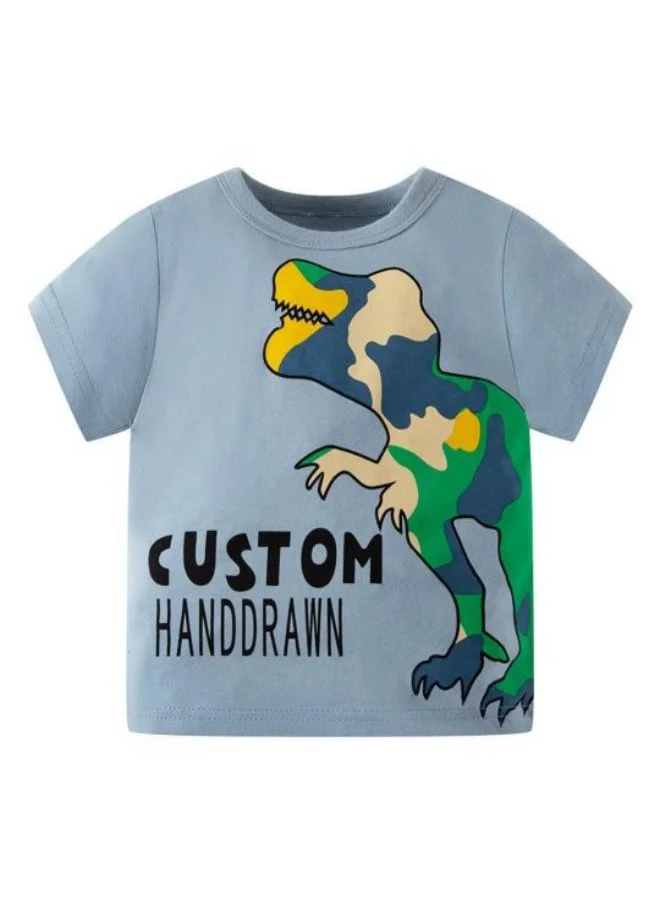 YUNIQEE Blue Printed Short Sleeve Crew Neck T-Shirt